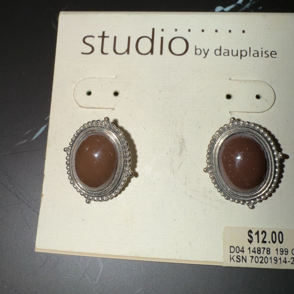 Studio I Silver and Brown Oval Earrings